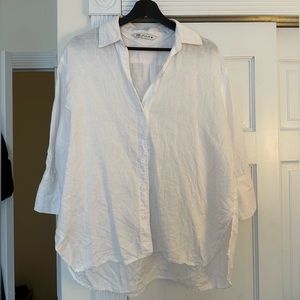 Zara white linen button down with 3/4 sleeves